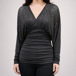 Boston Proper Gray Silver Embellished Ruched Top | Women's Size Small